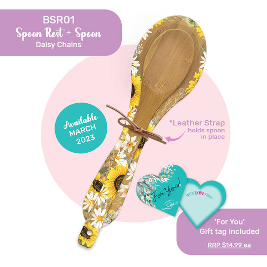 Bamboo Spoon rest & spoon. Includes gift tag. Daisy Chains.
